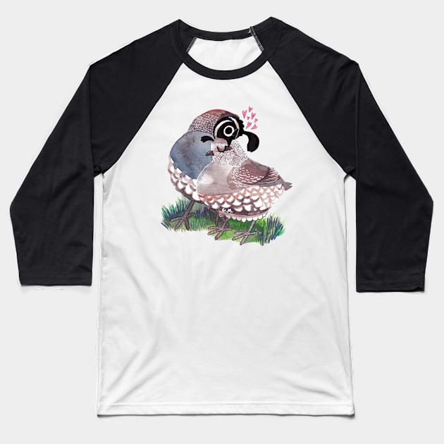 California Quail Couple Baseball T-Shirt by ProfessorBees